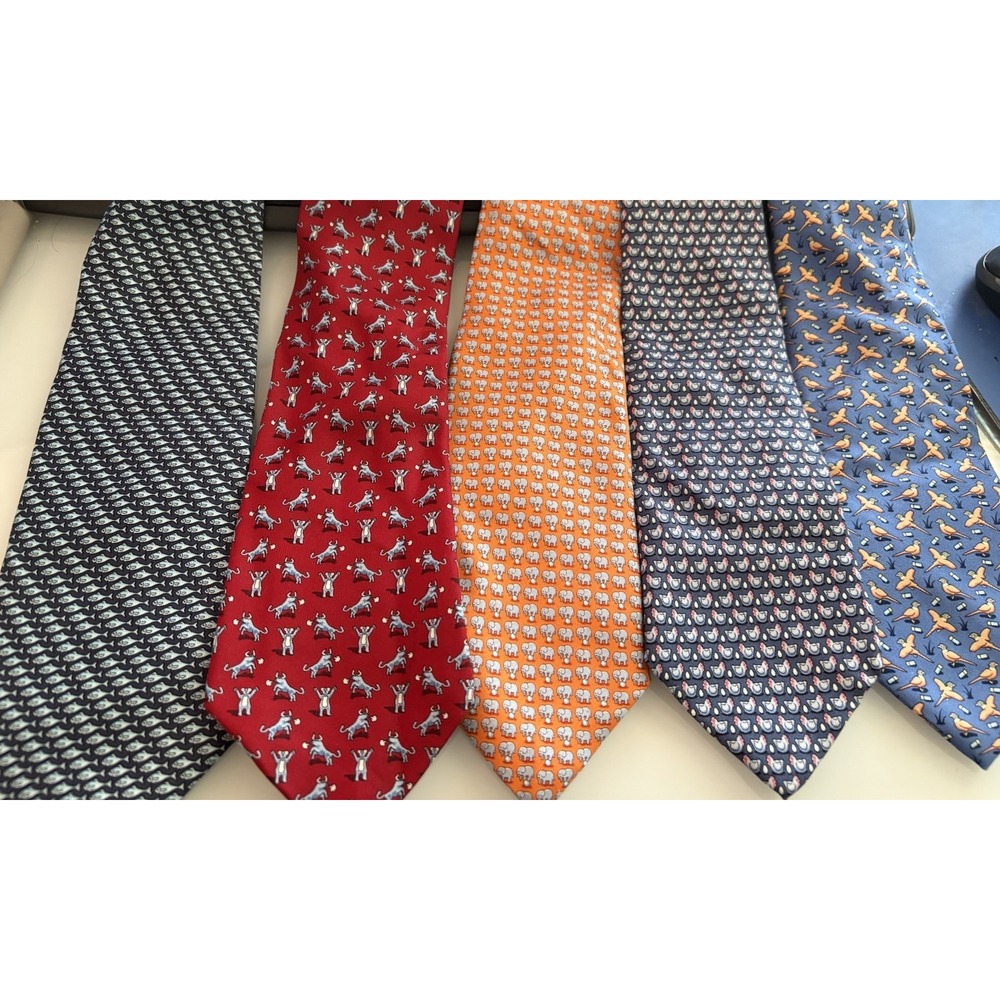 Vineyard Vines Tie Lot 5 Animals Elephant Chicken Bird Bull Fish Orange Red Blue